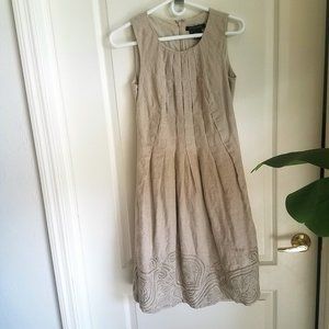 Etcetera Ecru 100% Linen Embroidered Sleeveless  Dress Size 4